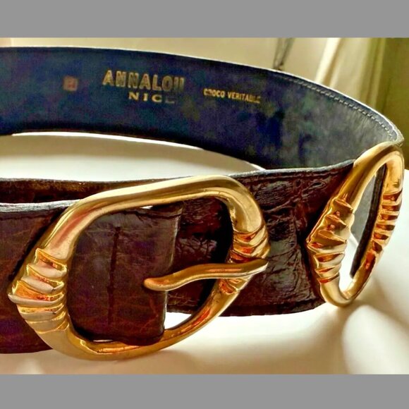 Trianon Annalou Genuine Crocodile Brown Belt Gold Hardware (Size 75/30 US) - Picture 3 of 11